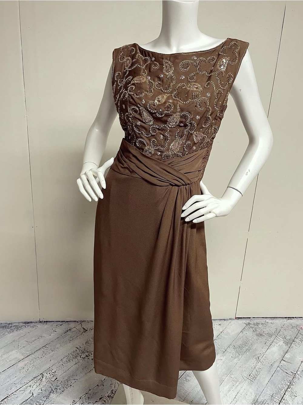 1960s Elegant Silk Café Mocha Dress